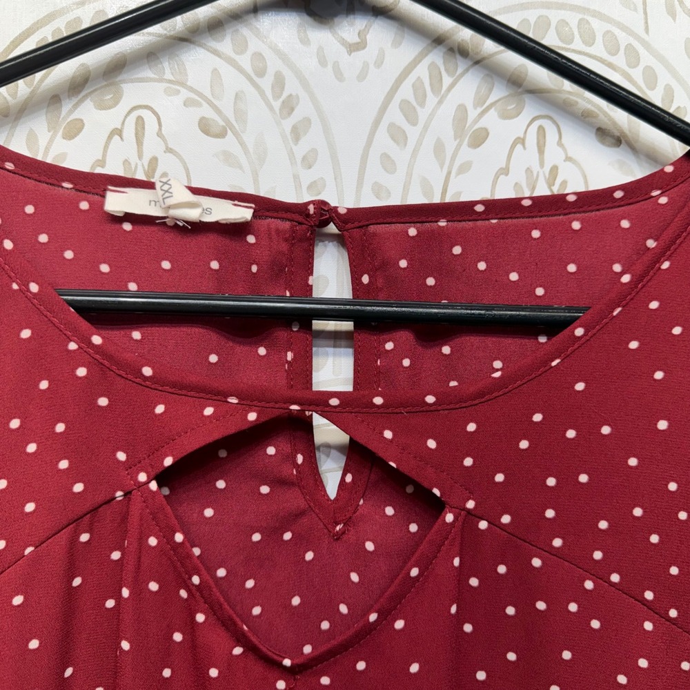 Maurices Womens XXL Burgundy Polka Dot Keyhole Long Sleeve Blouse‎ Top Red - Picture 5 of 8